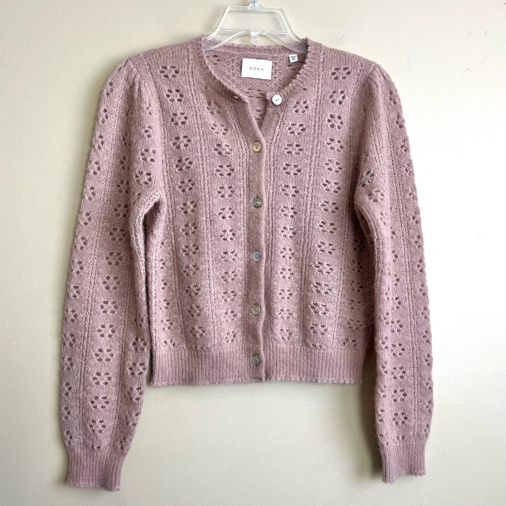 Doen Emery Pointelle Knit Cardigan in Clay Pink - Picture 7 of 14